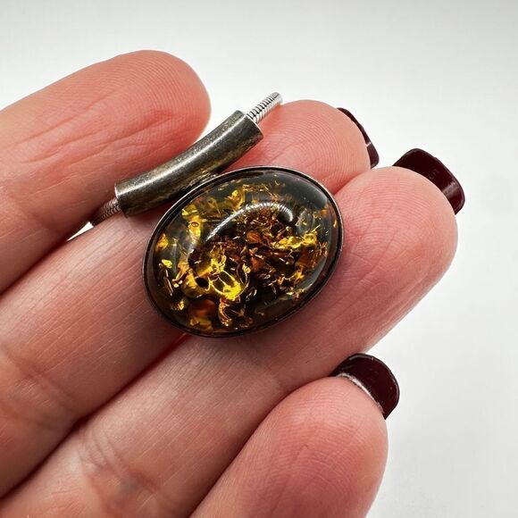 Baltic amber from Poland cabochon necklace in sterling silver! - Picture 9 of 13